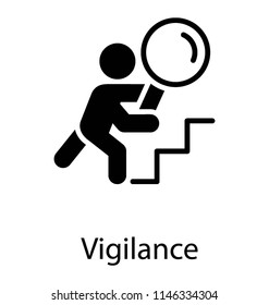 human avatar holding magnifier glass lens presenting Vigilance icon 