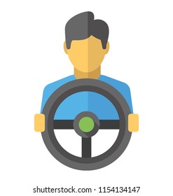 
Human avatar holding round steering of a vehicle conceptualizing driving 
