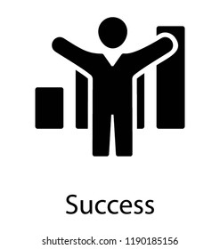 Human avatar with increasing bars, successful person