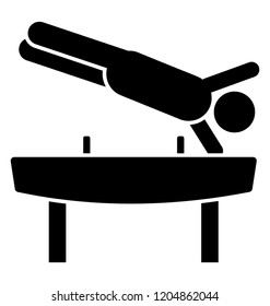 Human avatar jumping on a rubber table showing pommel horse icon