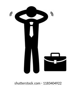 Human avatar of manager in office suiting with worried gestures