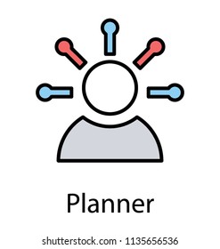 
Human avatar with numerous ideas around head, icon for planner 
