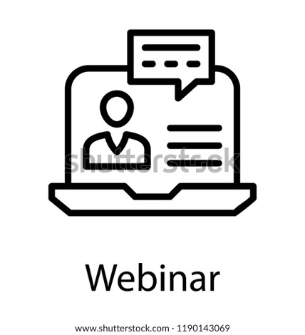 Human avatar on laptop screen with message bubble showing icon for webinar