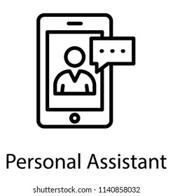 A human avatar over smartphone screen with chat bubble presenting it as conceptual icon design of Intelligence personal assistant
