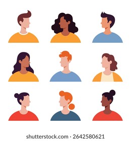 Human avatar. People icon. Profile user sign, side portrait and heads, flat illustration