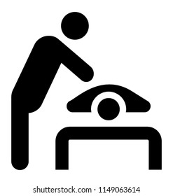 
Human avatar pointing towards the person laying in front, denoting body massage icon 
