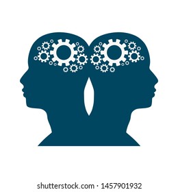 Human avatar profile view. Two face silhouettes. Teamwork concept