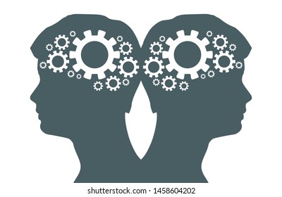 Human avatar profile view. Two face silhouettes. Teamwork concept