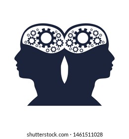 Human avatar profile view. Two face silhouettes. Teamwork concept