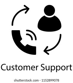 
Human avatar with reversing arrows pointing to and fro a receiver, icon for customer support 
