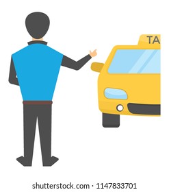 
Human avatar standing with arm out and thumbs up, calling a vehicle in front, concept for taxi hire icon
