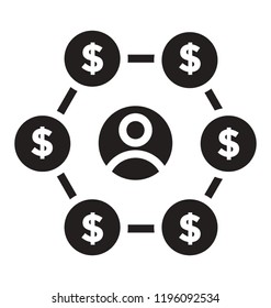 A human avatar surrounded by dollar coins defining cash flow 
