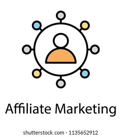 
Human avatar surrounded by a network of entities, this icon is for affiliate marketing 
