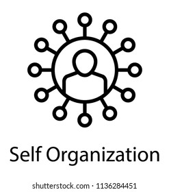 Human Avatar Surrounded By A Round Of Lightbulbs Or Nodes, Denoting Idea For Self Organization Icon 