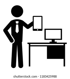 Human avatar with technology devices showing IT management