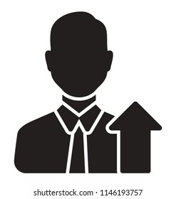 A human avatar with upward arrow on side depicting career advancement 