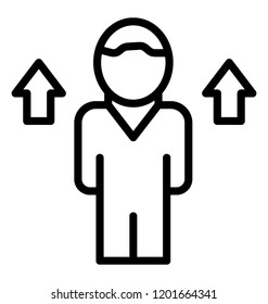 Human avatar with upward arrows showing icon concept of promotion