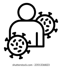 Human avatar and virus bacteria line icon, social distancing concept, Coronavirus Transmission sign on white background, Person and viral around icon outline style. Vector graphics.