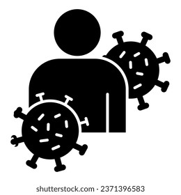 Human avatar and virus bacteria solid icon, social distancing concept, Coronavirus Transmission sign on white background, Person and viral cells around icon in glyph style. Vector graphics