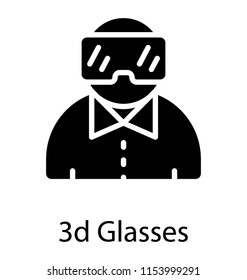 
A human avatar wearing large sized glasses giving the concept of 3d glasses 
