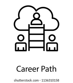Human avatars in a graphic where one has reached the sky through ladder, career path icon