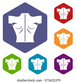 Human back icons set rhombus in different colors isolated on white background