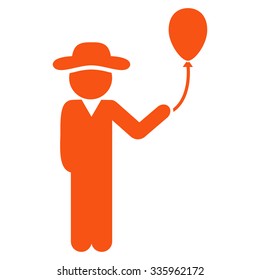 Human With Balloon vector icon. Style is flat symbol, orange color, rounded angles, white background.