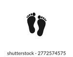 Human bare feet footprints icon set in black color