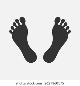 Ícone gráfico de pés descalços humanos. Sinal de pegadas isolado no fundo branco. Ilustração vetorial