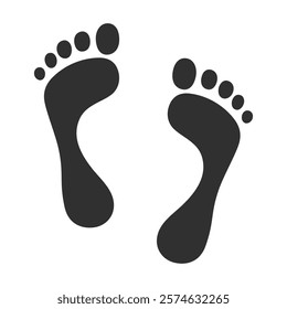 Human bare feet prints. Black footprints silhouettes. Vector illustration isolated on white background.