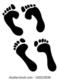 Human bare  footprints isolated on white background, vector
