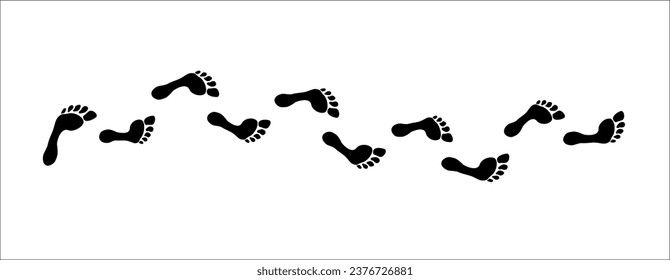 Human Barefoot Foot Track. Imprint silhouette on white background. Vector illustration.