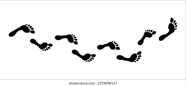 Human Barefoot Foot Track. Imprint silhouette on white background. Vector illustration.