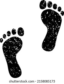 Human barefoot footprint icon of grange texture