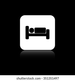 Human in bed - black vector icon on the white button