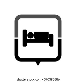 Human in bed - black vector icon; map pointer;  message bubble