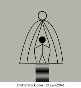 Human bending the bars of the cage. Trying to escape wrong ideas,
believing yourself to do anything, and feeling powerful. 