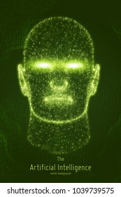 Human Big data visualization. Futuristic Artificial intelligence concept. Cyber mind aesthetic design. Machine learning. Complex data threads in form of head with binary data.