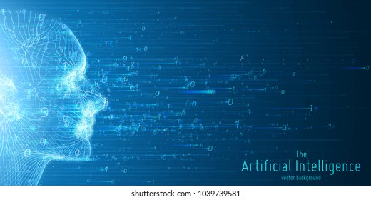 Human Big data visualization. Futuristic Artificial intelligence concept. Cyber mind aesthetic design. Machine learning. Complex data threads in form of head side view and binary data.