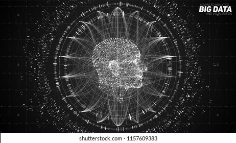 Human Big data visualization. Futuristic Artificial intelligence concept. Cyber mind aesthetic design. Machine learning. Complex data threads in form of head side view and binary data.
