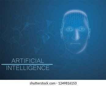 Human Big data visualization. Futuristic Artificial intelligence concept wireframe style with plexus elements. Cyber mind aesthetic design. Machine learning.