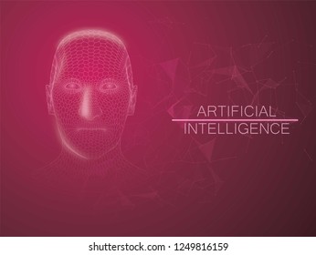 Human Big data visualization. Futuristic Artificial intelligence concept wireframe style with plexus elements. Cyber mind aesthetic design. Machine learning.