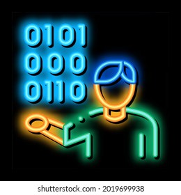 Human Binary Code neon light sign vector. Glowing bright icon Human Binary Code sign. transparent symbol illustration