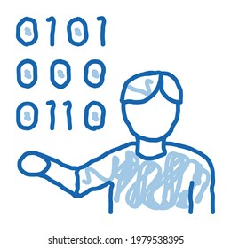 Human Binary Code sketch icon vector. Hand drawn blue doodle line art Human Binary Code sign. isolated symbol illustration