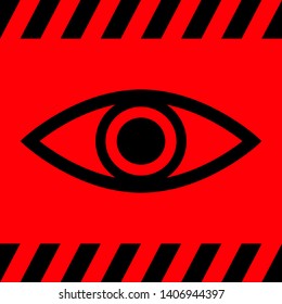 Human black eye on red background, vector illustration for design.