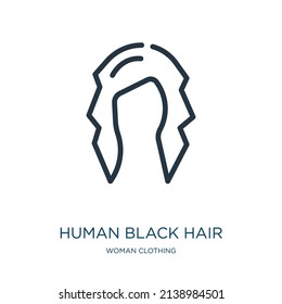 icono de línea delgada de cabello negro humano. íconos lineales de pelo, persona del concepto de ropa de mujer signo de contorno aislado. Elemento de símbolo de ilustración vectorial para diseño web y aplicaciones.