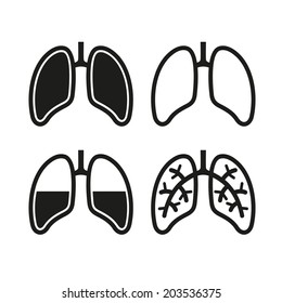 Human Black Lung Icons Set. Vector Illustration.