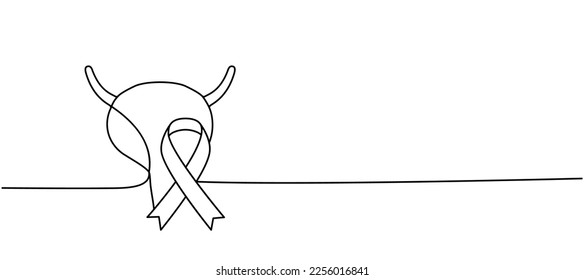 Menschliche Blase mit Band eine Linie kontinuierliche Zeichnung. Krebsbewusstsein Band, AIDS Band kontinuierlich eine Zeile Illustration.