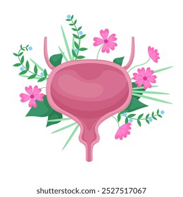 Bexiga humana em flores cor-de-rosa de verão, cuidado com ilustração do vetor do trato urinário