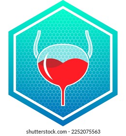 Human Bladder Urinary System Healthy Translucent Glass Container Fluid Blood Filled Medical Icon Logo Pictogram Hexagon Isolated on White Background